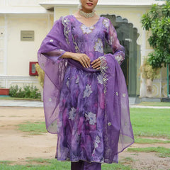 Women Embroidered Anarkali Kurta with solid pant & Dupatta (Set of 5 Pc)