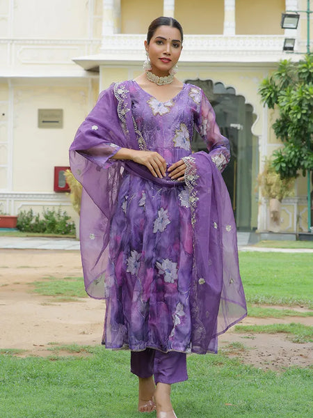 Women Embroidered Anarkali Kurta with solid pant & Dupatta (Set of 5 Pc)