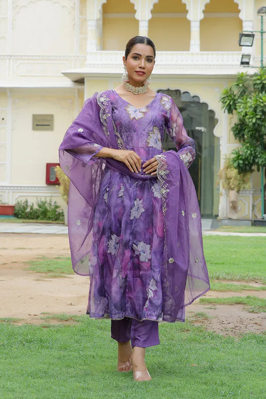 Women Embroidered Anarkali Kurta with solid pant & Dupatta (Set of 5 Pc)
