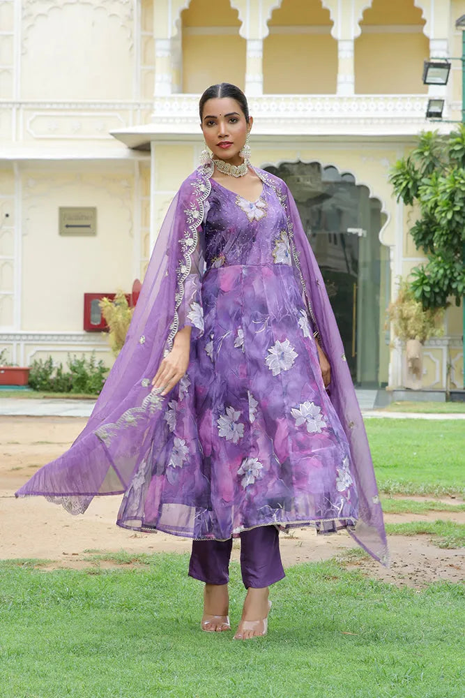 Women Embroidered Anarkali Kurta with solid pant & Dupatta (Set of 5 Pc)