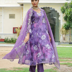 Women Embroidered Anarkali Kurta with solid pant & Dupatta (Set of 5 Pc)