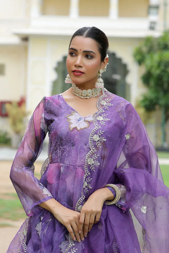 Women Embroidered Anarkali Kurta with solid pant & Dupatta (Set of 5 Pc)
