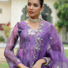 Women Embroidered Anarkali Kurta with solid pant & Dupatta (Set of 5 Pc)