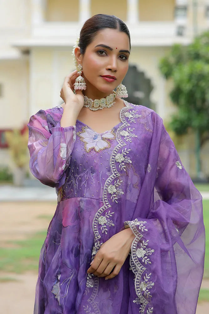 Women Embroidered Anarkali Kurta with solid pant & Dupatta (Set of 5 Pc)