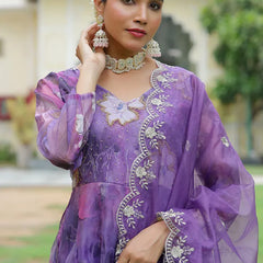 Women Embroidered Anarkali Kurta with solid pant & Dupatta (Set of 5 Pc)