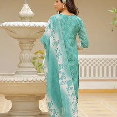 Women Linen Kurta Embroidered kurta set with solid pants & dupatta (Set of 5 Pc)