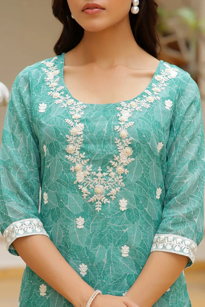 Women Linen Kurta Embroidered kurta set with solid pants & dupatta (Set of 5 Pc)