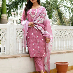 Women Linen Kurta Embroidered kurta set with solid pants & dupatta (Set of 5 Pc)