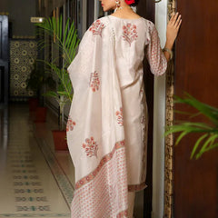 Women Grey Chanderi Block printed Embroidered kurta set with solid pants & dupatta (Set of 5 Pc)
