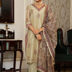 Women green Chanderi Block printed Embroidered kurta set with solid pants & dupatta (Set of 5 Pc)
