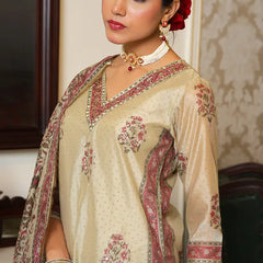 Women green Chanderi Block printed Embroidered kurta set with solid pants & dupatta (Set of 5 Pc)