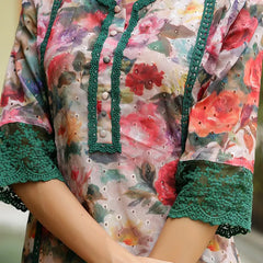 Women embroidered printed  kurta set with laced solid pants (Set of 5 Pc)