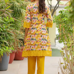 Women embroidered printed  kurta set with laced solid pants (Set of 5 Pc)