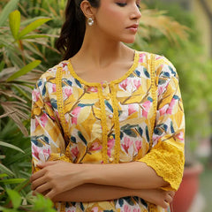 Women embroidered printed  kurta set with laced solid pants (Set of 5 Pc)