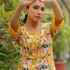 Women embroidered printed  kurta set with laced solid pants (Set of 5 Pc)