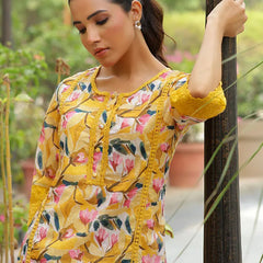 Women embroidered printed  kurta set with laced solid pants (Set of 5 Pc)