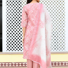 Women Tissue Linen Embroidered Solid Kurta Set With Solid Pants & Printed Dupatta (Set of 5 Pc)