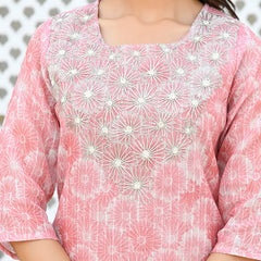 Women Tissue Linen Embroidered Solid Kurta Set With Solid Pants & Printed Dupatta (Set of 5 Pc)