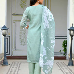 Women kota doria embroidered solid kurta set with solid pants & printed dupatta (Set of 5 Pc)