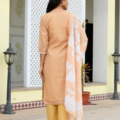 Women kota doria embroidered solid kurta set with solid pants & printed dupatta (Set of 5 Pc)