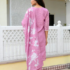 Women kota doria embroidered solid kurta set with solid pants & printed dupatta (Set of 5 Pc)