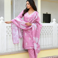 Women kota doria embroidered solid kurta set with solid pants & printed dupatta (Set of 5 Pc)