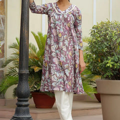 Women Printed Kurta Set With Solid Pants (Set of 5 Pc)
