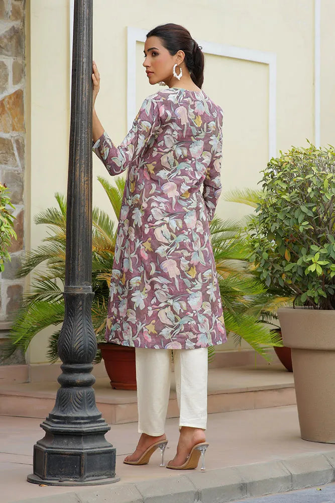Women Printed Kurta Set With Solid Pants (Set of 5 Pc)