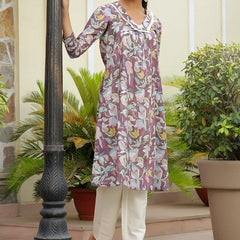 Women Printed Kurta Set With Solid Pants (Set of 5 Pc)