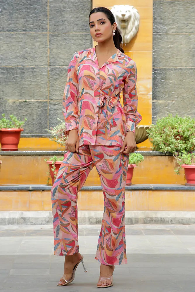 Women Printed Co-ord set with Printed Pants (Set of 5 Pc)