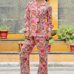 Women Printed Co-ord set with Printed Pants (Set of 5 Pc)
