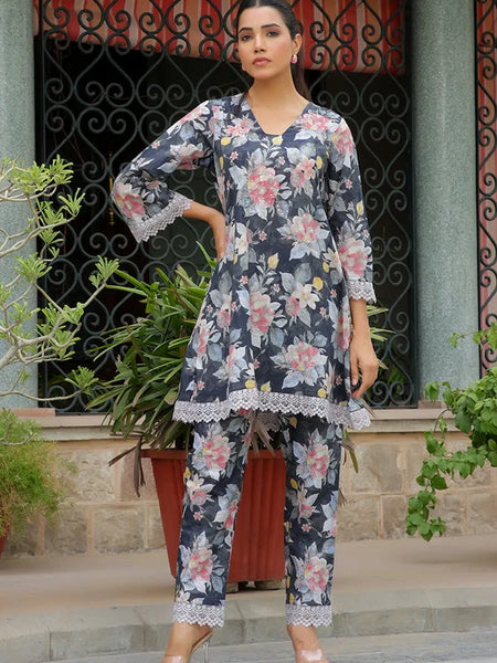 Women Blackprinted Co-ord set with Printed Pant (Set of 5 Pc)