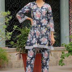 Women black printed CORD set with PRINTED pants (Set of 5 Pc)