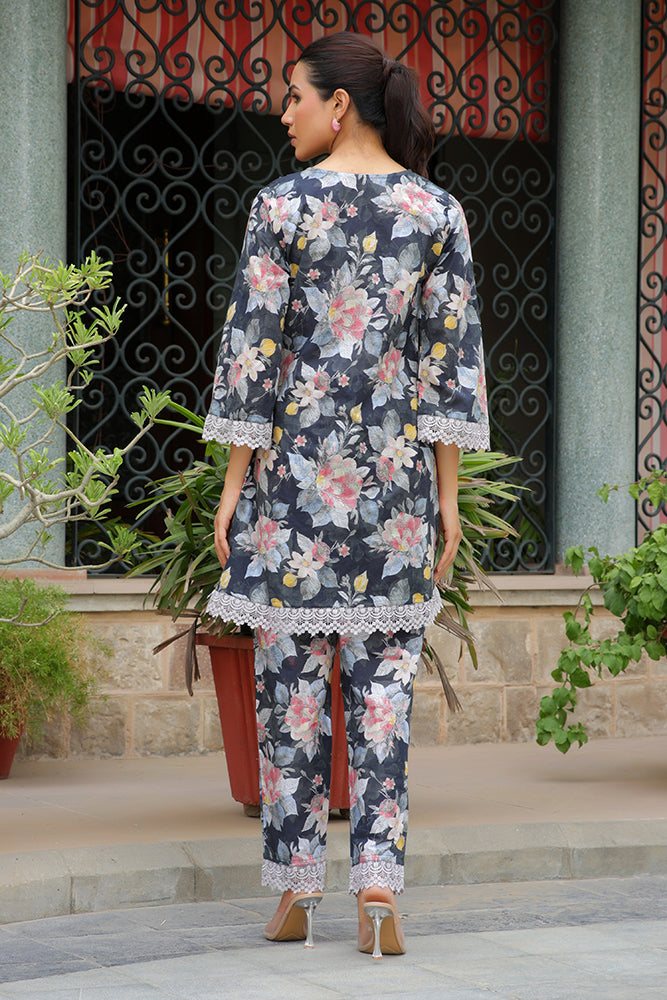Women black printed CORD set with PRINTED pants (Set of 5 Pc)