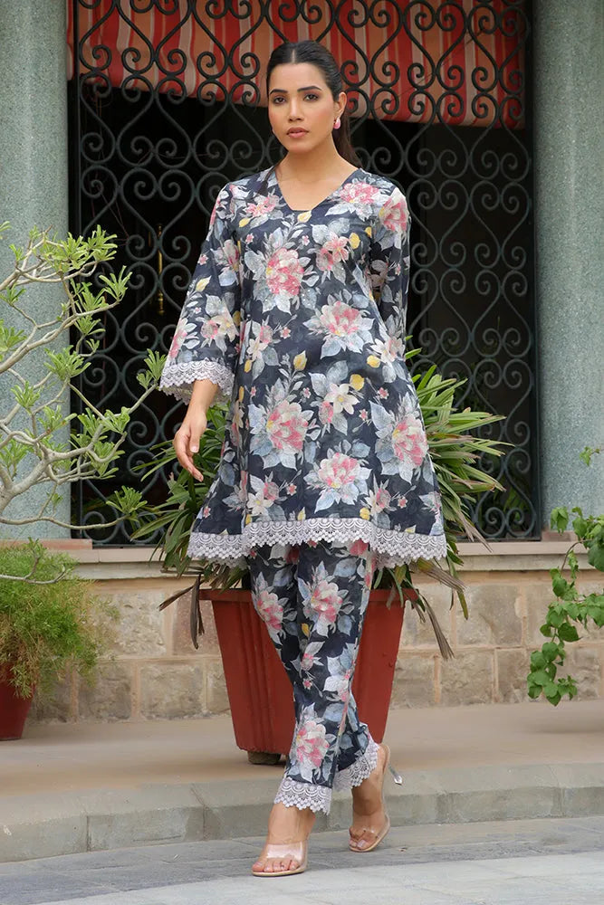 Women Blackprinted Co-ord set with Printed Pant (Set of 5 Pc)