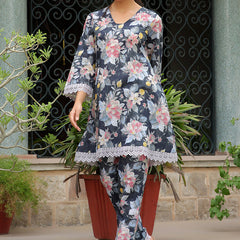 Women black printed CORD set with PRINTED pants (Set of 5 Pc)