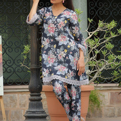 Women black printed CORD set with PRINTED pants (Set of 5 Pc)