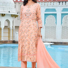 Women Cotton Anarkali Set with Solid Pant and Embroidered Dupatta (Set of 5 Pc)