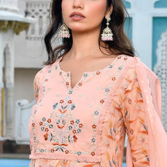 Women Cotton Anarkali Set with Solid Pant and Embroidered Dupatta (Set of 5 Pc)