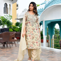 Women Tissue Embroidered Suit Set with Solid Pant and Embroidered Dupatta (Set of 5 Pc)