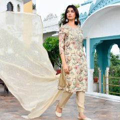 Women Tissue Embroidered Suit Set with Solid Pant and Embroidered Dupatta (Set of 5 Pc)