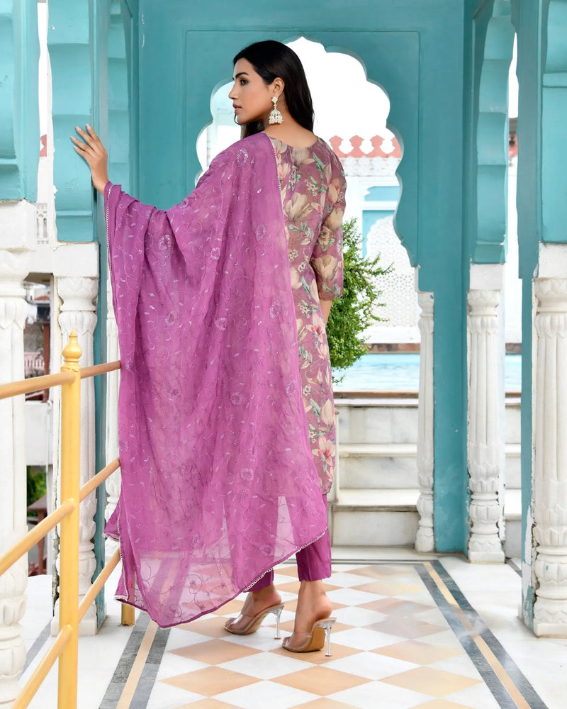 Women Tissue Embroidered Suit Set with Solid Pant and Embroidered Dupatta (Set of 5 Pc)