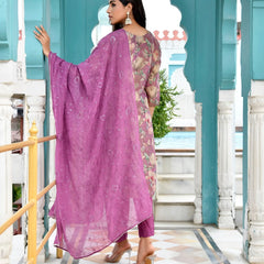 Women Tissue Embroidered Suit Set with Solid Pant and Embroidered Dupatta (Set of 5 Pc)