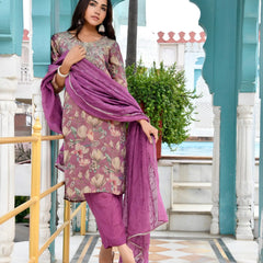 Women Tissue Embroidered Suit Set with Solid Pant and Embroidered Dupatta (Set of 5 Pc)