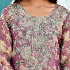 Women Tissue Embroidered Suit Set with Solid Pant and Embroidered Dupatta (Set of 5 Pc)