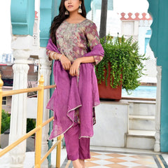 Women Tissue Embroidered Suit Set with Solid Pant and Embroidered Dupatta (Set of 5 Pc)