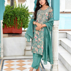 Women Tissue Embroidered Suit Set with Solid Pant and Embroidered Dupatta (Set of 5 Pc)