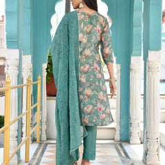 Women Tissue Embroidered Suit Set with Solid Pant and Embroidered Dupatta (Set of 5 Pc)