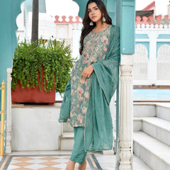 Women Tissue Embroidered Suit Set with Solid Pant and Embroidered Dupatta (Set of 5 Pc)
