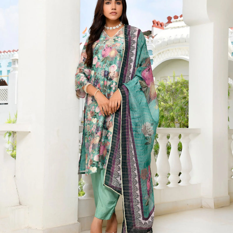 Women’s Tissue Gota Embroidered Suit Set with Solid Pants & Embroidered Dupatta (Set of 5 Pc)